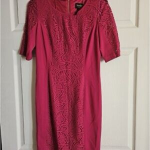 Laundry By Shelli Segal Pink Sheath Dress Puff Sleeve Midi